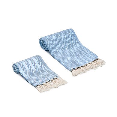 Herringbone Turkish Cotton Hand Towels - Set of 2