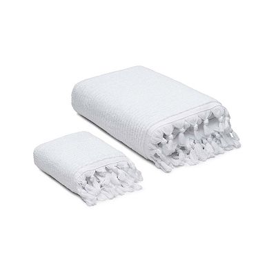Ribbed Loom Turkish Cotton Terry Hand Towels - Set of 2