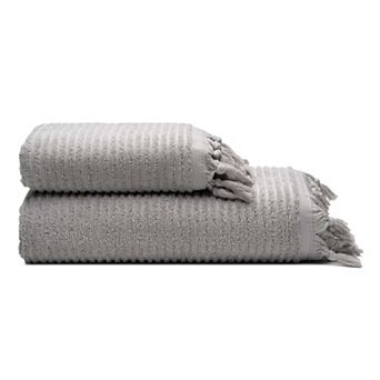 Ribbed Loom Turkish Cotton Terry Hand Towels - Set of 2