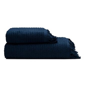 Ribbed Loom Turkish Cotton Terry Hand Towels - Set of 2