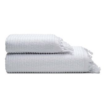 Ribbed Loom Turkish Cotton Terry Hand Towels - Set of 2