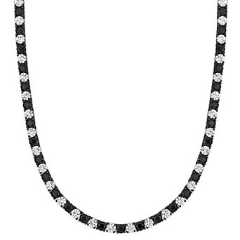 Men's Stella Grace Sterling Silver Round Lab-Created Black & White Sapphire Tennis Necklace