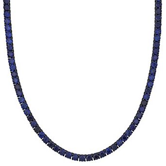 Men's Stella Grace Sterling Silver Round Lab-Created Sapphire Prong Tennis Necklace