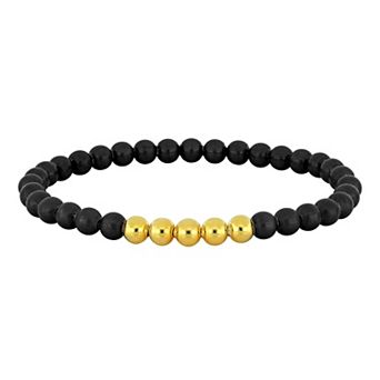 Men's Stella Grace 18k Gold over Sterling Silver Polished Spring Beaded Stretch Bracelet