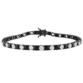 Men's Stella Grace Sterling Silver Round Lab-Created White & Black Sapphire Tennis Bracelet