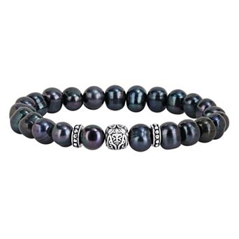 Men's Stella Grace Sterling Silver Dyed Freshwater Cultured Pearl Stretch Bracelet