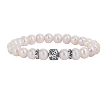 Men's Stella Grace Sterling Silver Dyed Freshwater Cultured Pearl Stretch Bracelet