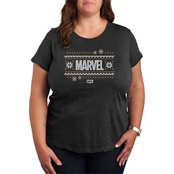 Plus Size Marvel Fair Isle Holiday Graphic Tee