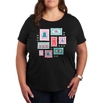 Plus Size Elf Holiday Stamp Collage Graphic Tee