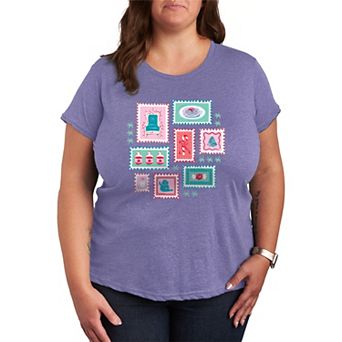 Plus Size Elf Holiday Stamp Collage Graphic Tee