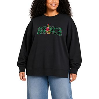 Plus Size Dr. Seuss The Grinch Oversized Fleece Crew Sweatshirt