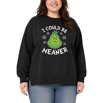 Plus Size Dr. Seuss The Grinch Oversized Fleece Crew Sweatshirt