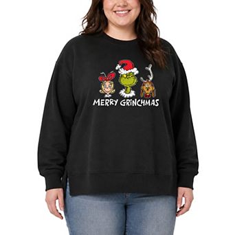 Plus Size Dr. Seuss The Grinch, Max, & Cindy Lou Who Oversized Fleece Crew Sweatshirt