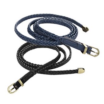 Women Skinny Braided Belt Woven Casual Waist Belt for Dresses 2 pc