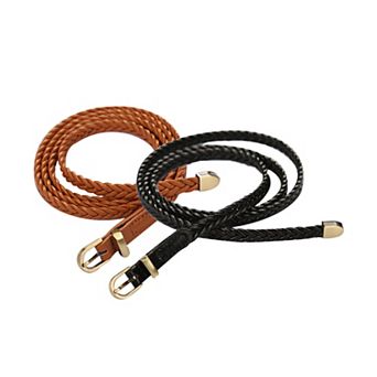 Women Skinny Braided Belt Woven Casual Waist Belt for Dresses 2 pc