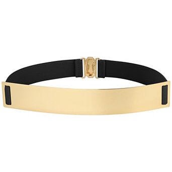 Women's Mirror Metal Stretch Belt Gold Tone Plate Elastic Cinch Waist Belt
