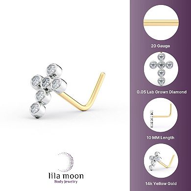 Lila Moon 14k Gold Lab-Grown Diamond Accent Cross Nose Ring