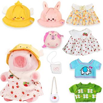Pink Capybara Plush with 9 pc of Clothing and Accessories Super Soft Capybara Toy,Pink color