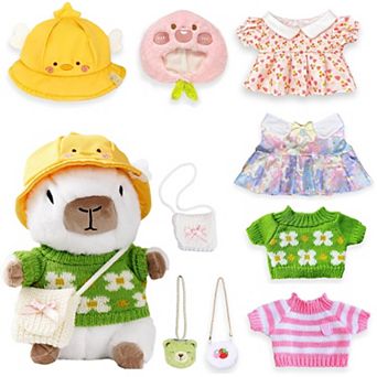 White Capybara Plush with 9 pc of Clothing and Accessories Super Soft Capybara Toy,White color