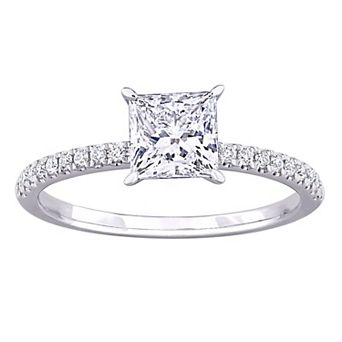 Stella Grace Rhodium Over 14k White Gold 1 1/6 Carat T.W. Princess Cut & Round Diamond Solitaire Engagement Ring