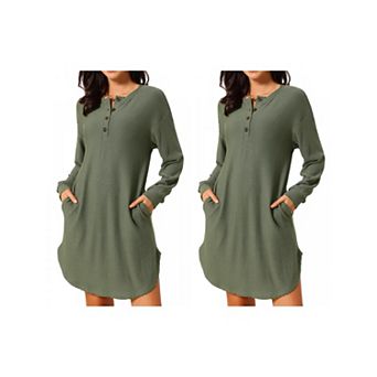 2 Packs Women's Long Sleeve Dresses Button Down Unique Wavy Texture Tunic Casual Dress Daily Outfits