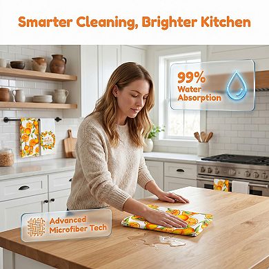 Printed Kitchen Towels, Super Absorbent Soft Dish Towels, Reusable Towels for Kitchen 24"x16"