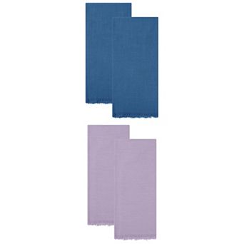 4 Packs Cotton Linen Towels, Solid Color Fringed Dish Towels Absorbent Hand Towels 18" x 18"