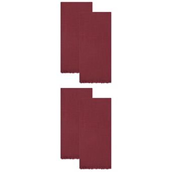 4 Packs Cotton Linen Towels, Solid Color Fringed Dish Towels Absorbent Hand Towels 18" x 18"