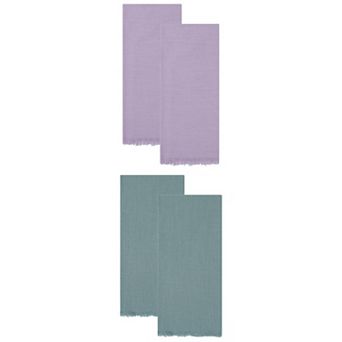 4 Packs Cotton Linen Towels, Solid Color Fringed Dish Towels, Soft Hand Towels 18" x 18"