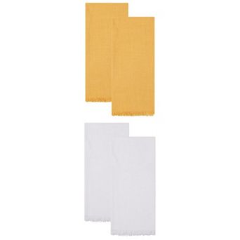 4 Packs Cotton Linen Towels, Solid Color Fringed Dish Towels, Soft Absorbent Hand Towels 18" x 18"