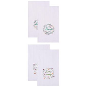 4 Packs Embroidered Cotton Towels Soft Absorbent Floral Print Reusable Towels for Kitchen 26" x 18"