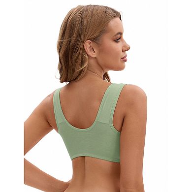 Women's Zip Front Closure Full Coverage Wirefree Bralette with Wide Straps and Tank Back