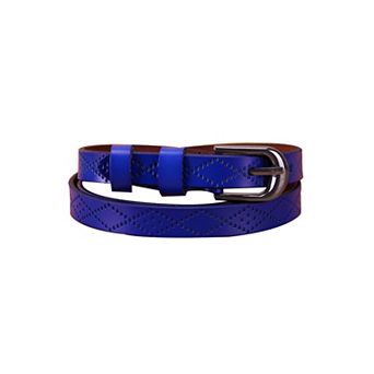 Women Exotic Embossed Diamond Pattern Single Pin Buckle Slender Waist Belt