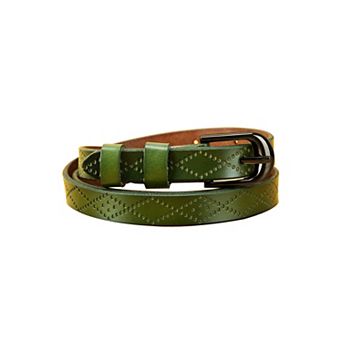 Women Exotic Embossed Diamond Pattern Single Pin Buckle Slender Waist Belt