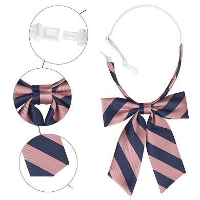Women's Pre-Tied Bow Tie with Adjustable Elastic Strap Uniform Stylish Stripe Ties