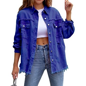Women's Long Sleeve Denim Jacket Button Closure Casual Coat