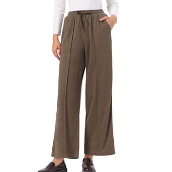 Women's Wide Leg Pants Drawstring Elastic Waist Pockets Fall Winter Casual Straight Palazzo Trousers
