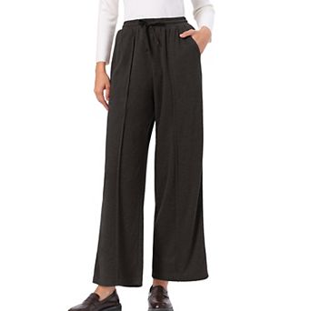 Women's Wide Leg Pants Drawstring Elastic Waist Pockets Fall Winter Casual Straight Palazzo Trousers