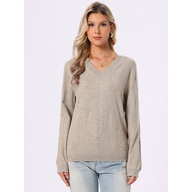 Long Sleeve Sweater for Women's V Neck Ribbed Casual Knit Pullover Tops