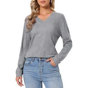 Long Sleeve Sweater for Women's V Neck Ribbed Casual Knit Pullover Tops