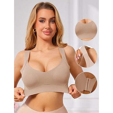 Women's Deep V Seamless Wireless Minimizer Full Coverage W-Shaped Support Push Up Wide Strap Bras