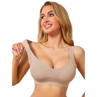 Women's Deep V Seamless Wireless Minimizer Full Coverage W-Shaped Support Push Up Wide Strap Bras