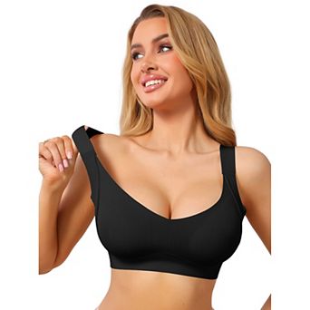 Women's Deep V Seamless Wireless Minimizer Full Coverage W-Shaped Support Push Up Wide Strap Bras