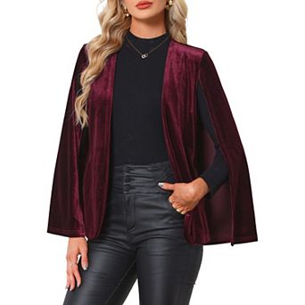 Velvet Cape Blazer for Women Split Long Sleeve Open Front Cardigan Coat