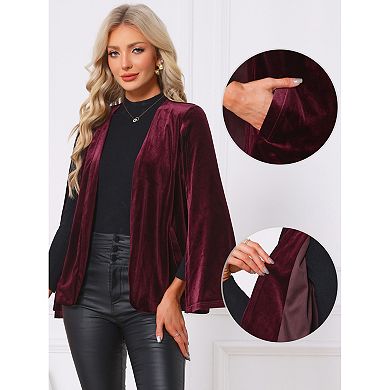 Velvet Cape Blazer for Women Split Long Sleeve Open Front Cardigan Coat