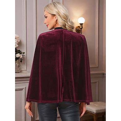 Velvet Cape Blazer for Women Split Long Sleeve Open Front Cardigan Coat