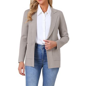 Women's Sweater Blazer Business Long Sleeve Work Cardigan Open Front Lapel Suit Jackets with Pockets