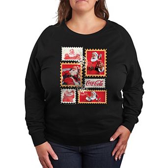 Plus Size Coca-Cola Vintage Holiday Stamp Collage French Terry Long Sleeve Tee