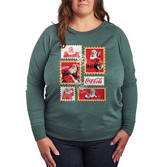 Plus Size Coca-Cola Vintage Holiday Stamp Collage French Terry Long Sleeve Tee
