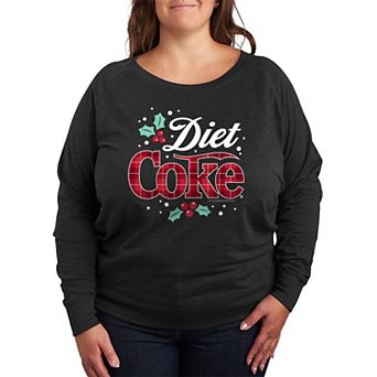 Plus Size Diet Coke Christmas Plaid Logo French Terry Long Sleeve Tee